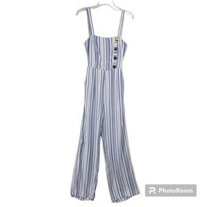 New-shop17 Purple White Vertical Striped, Tie back, Lined, Wide Leg Jump Suit SM